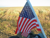 Flags on the bikes, a gift from Mr., Jenkins at the Jenkins Family Museum and Round Barn on the 4th of July.
